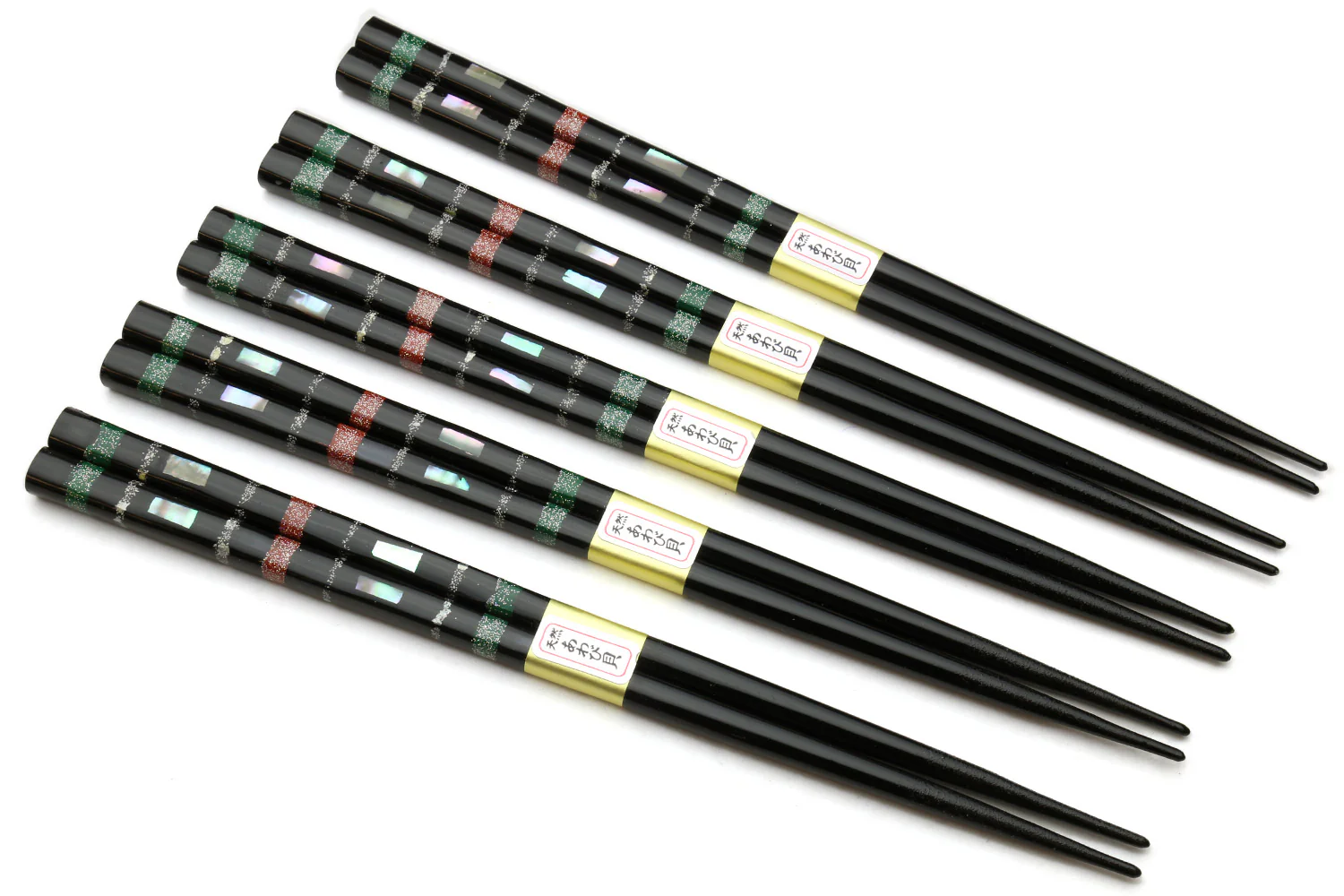 Japanese Premium Chopsticks Black 5pc Set With Traditonal Abalone Shell Pattern VER.1 - Image 2