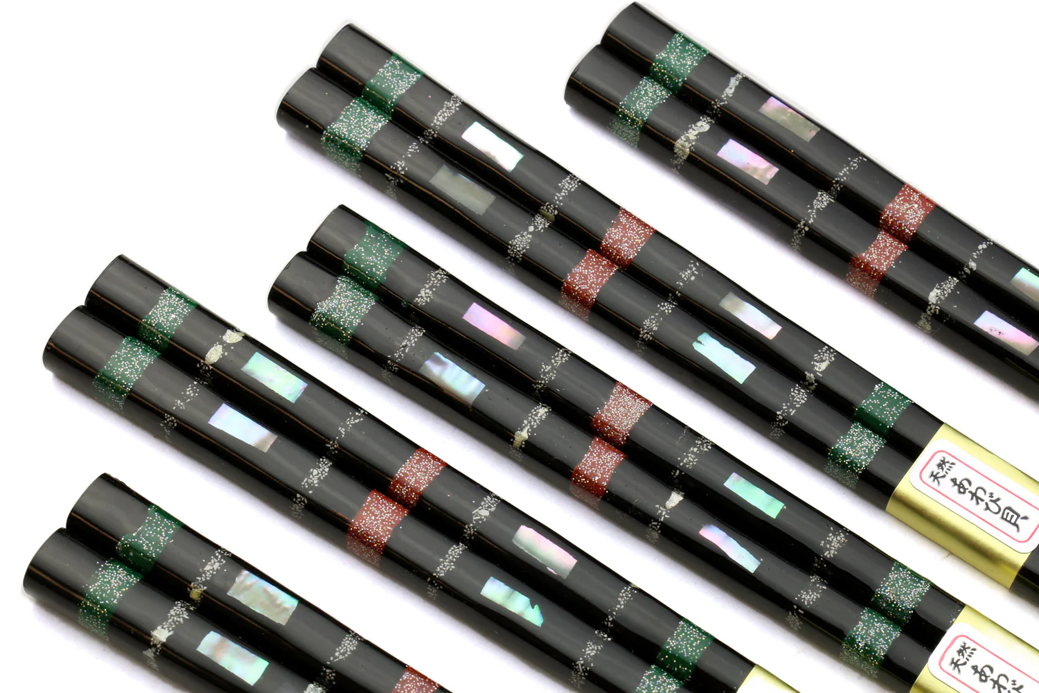 Japanese Premium Chopsticks Black 5pc Set With Traditonal Abalone Shell Pattern VER.1 - Image 3
