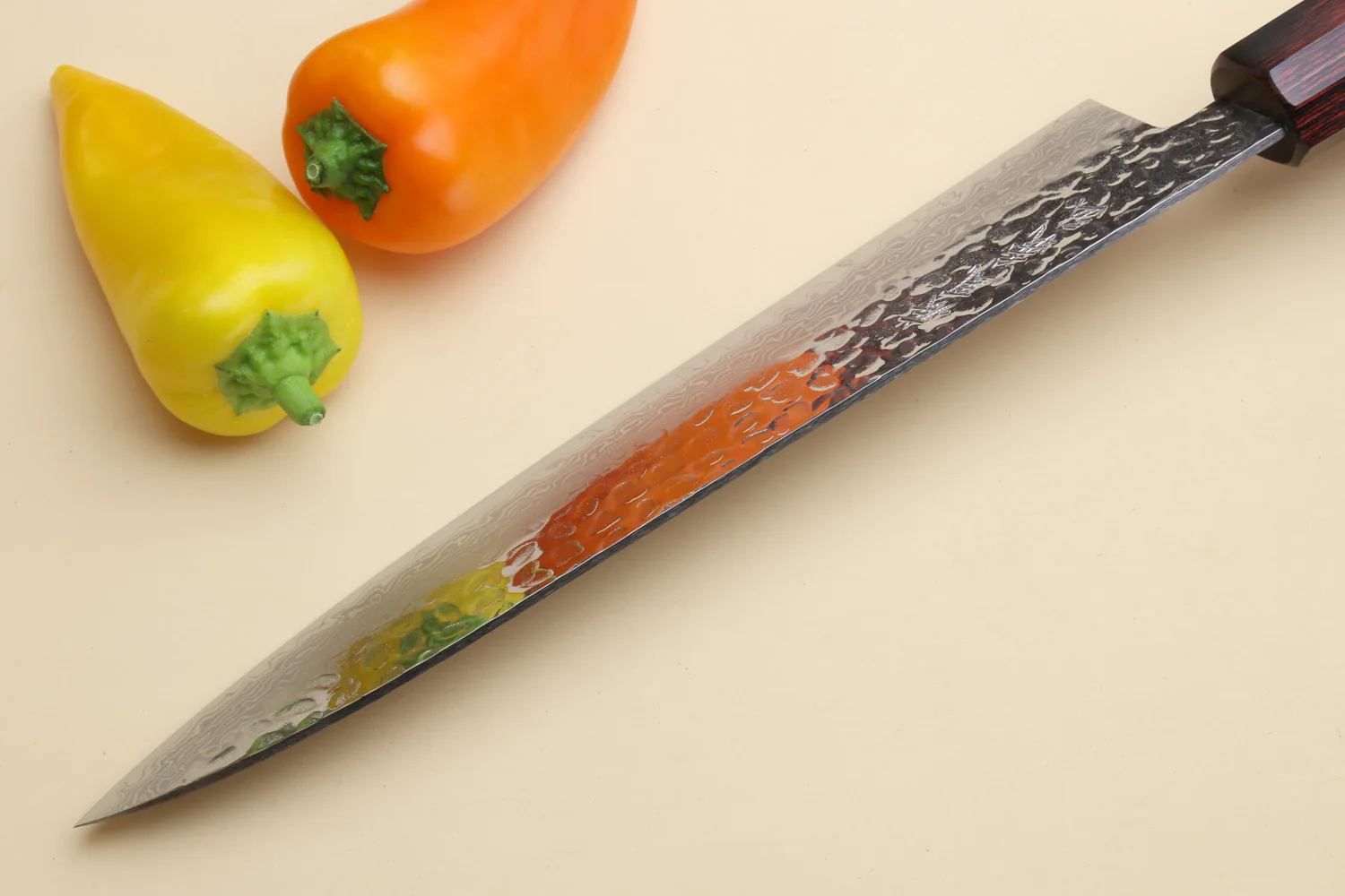 Yoshihiro VG-10 46 Layers Hammered Damascus Gyuto Japanese Chefs Knife (Octagonal Shitan Rosewood Handle) - Image 5