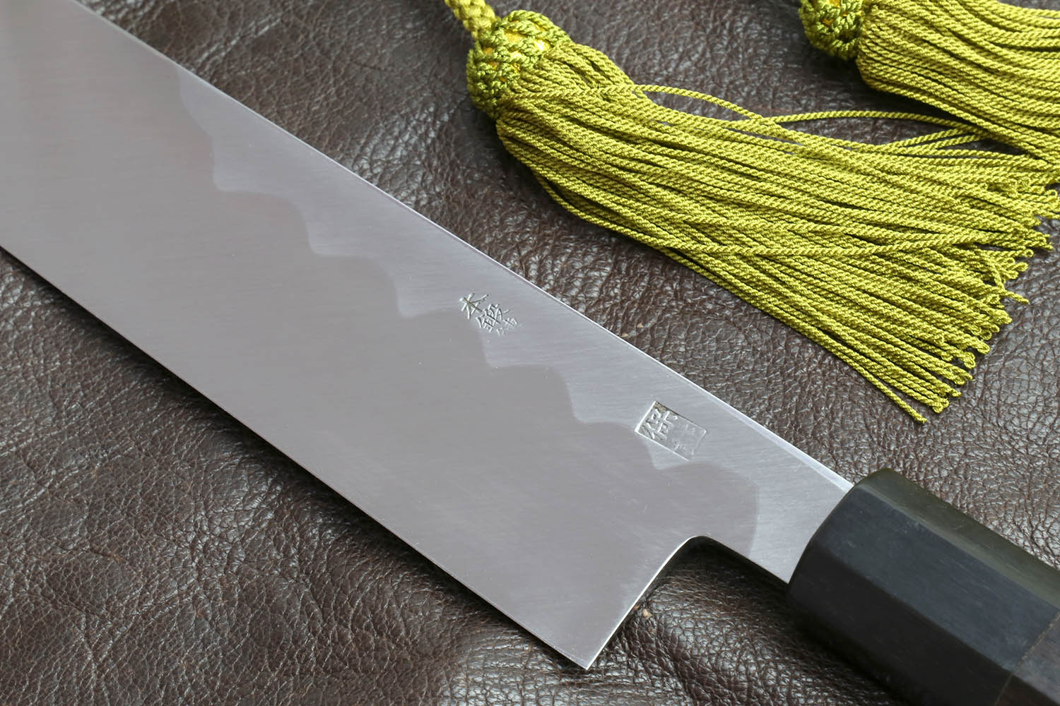 Yoshihiro Aonamiuchi Blue Steel #1 Kiritsuke Multipurpose Chef Knife with Ebony Handle - Image 4