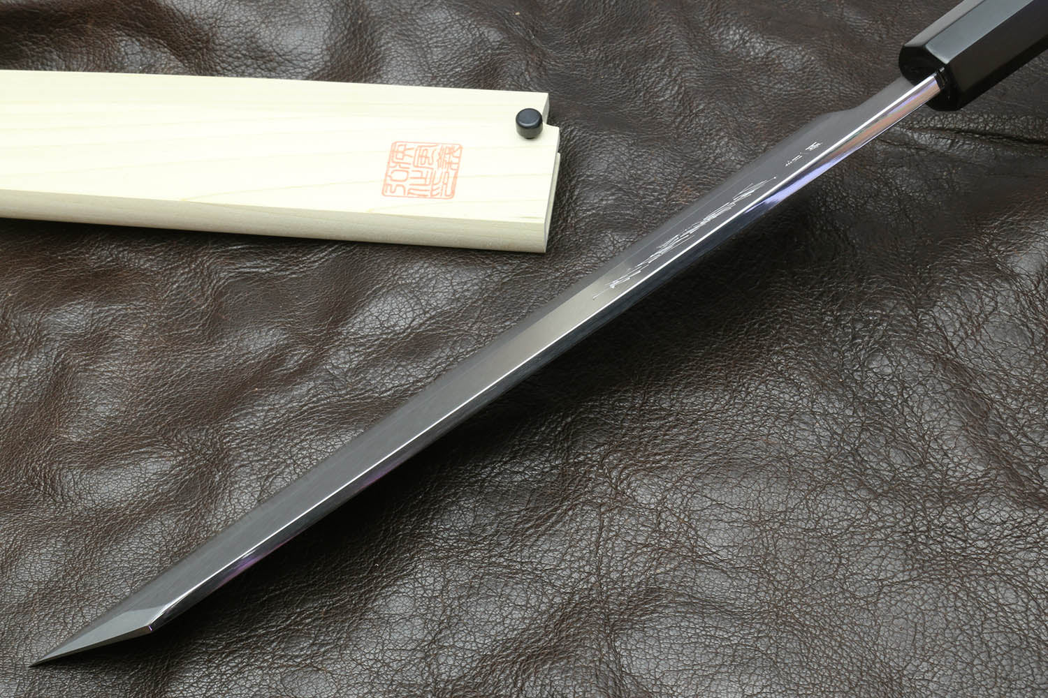 Yoshihiro Aonamiuchi Blue Steel #1 Kiritsuke Multipurpose Chef Knife with Ebony Handle - Image 6
