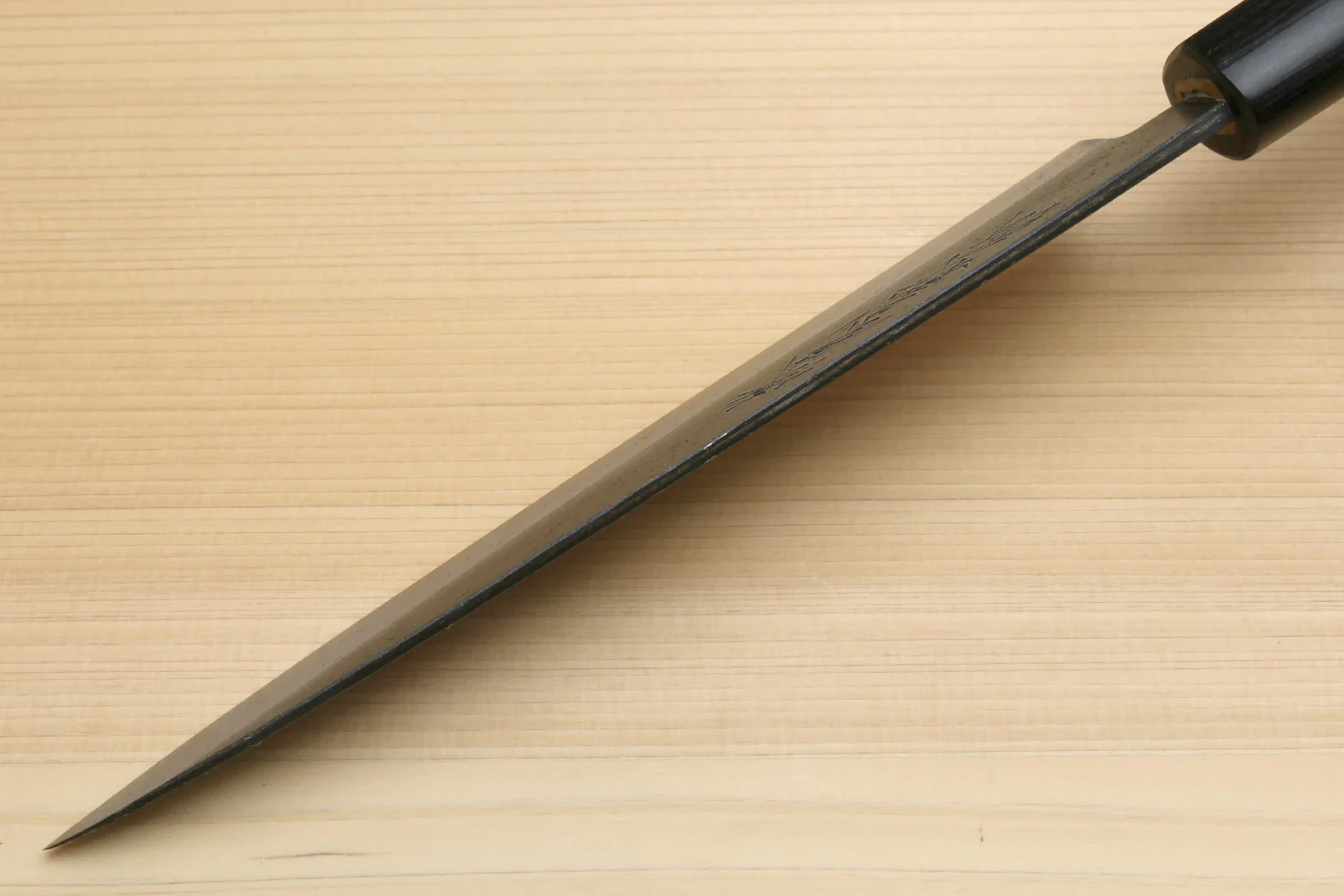 Yoshihiro Black Finish Blue Steel #2 Kurouchi Petty Shitan Handle with Magnolia Saya Cover - Image 7