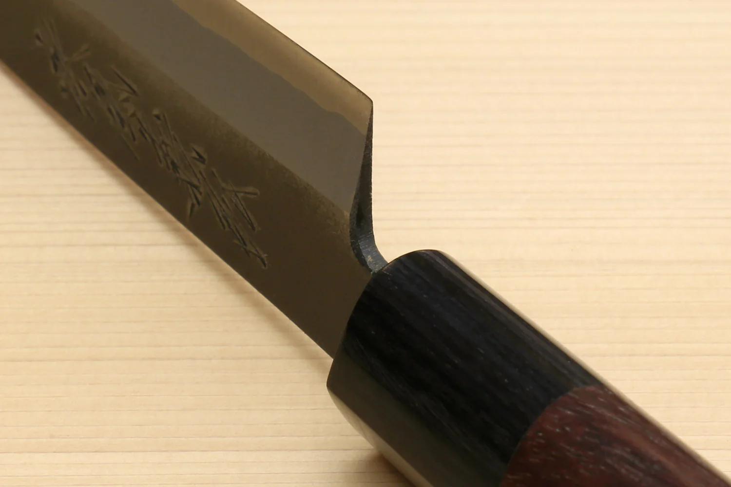 Yoshihiro Black Finish Blue Steel #2 Kurouchi Petty Shitan Handle with Magnolia Saya Cover - Image 8