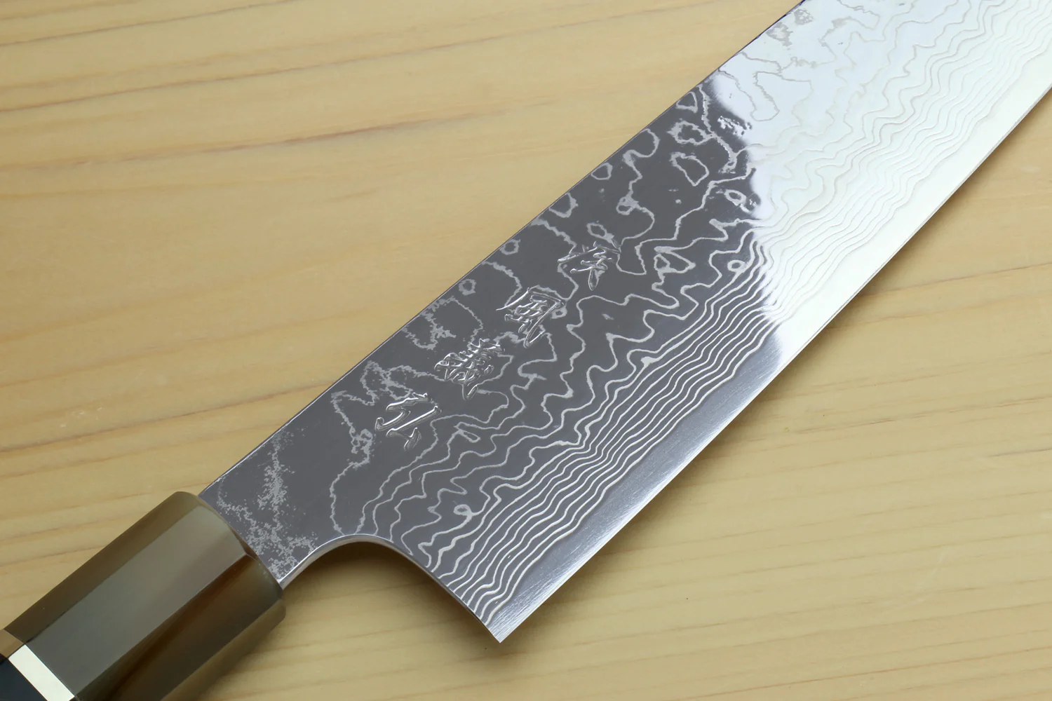 Yoshihiro Damascus SG2 (R2) Semi-Stainless Gyuto Chef Knife with Ocean Blue Handle (Blade Length 8.25" (210mm)) - Image 3
