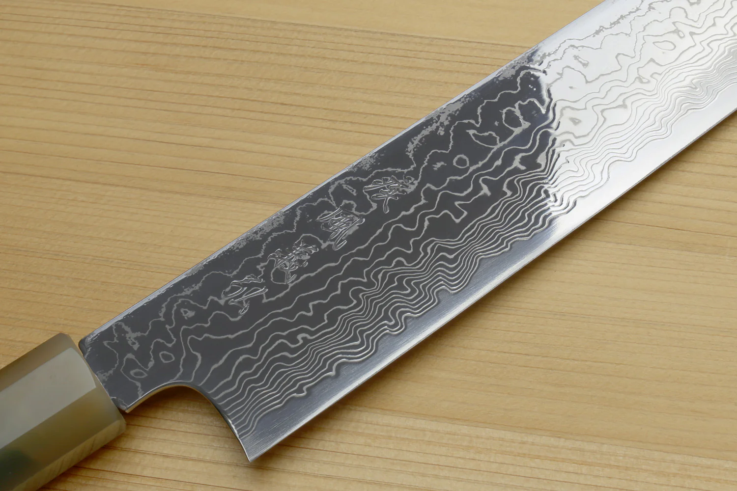 Yoshihiro Damascus SG2 (R2) Semi-Stainless Utility-Kiritsuke Chef Knife with Ocean Blue Handle (Blade Length 9.5" (240mm)) - Image 3