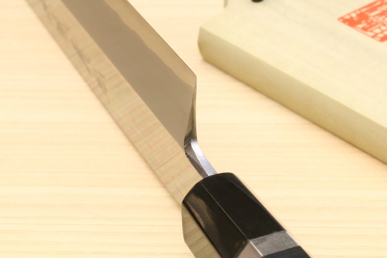 Yoshihiro Ginsan Mirror Polished Stain Resistant Steel Maguro Bocho Tuna Knife with Triple Silver Ring Ebony Handle (Yanagi Style) *Blade Length 17.7" - Image 6