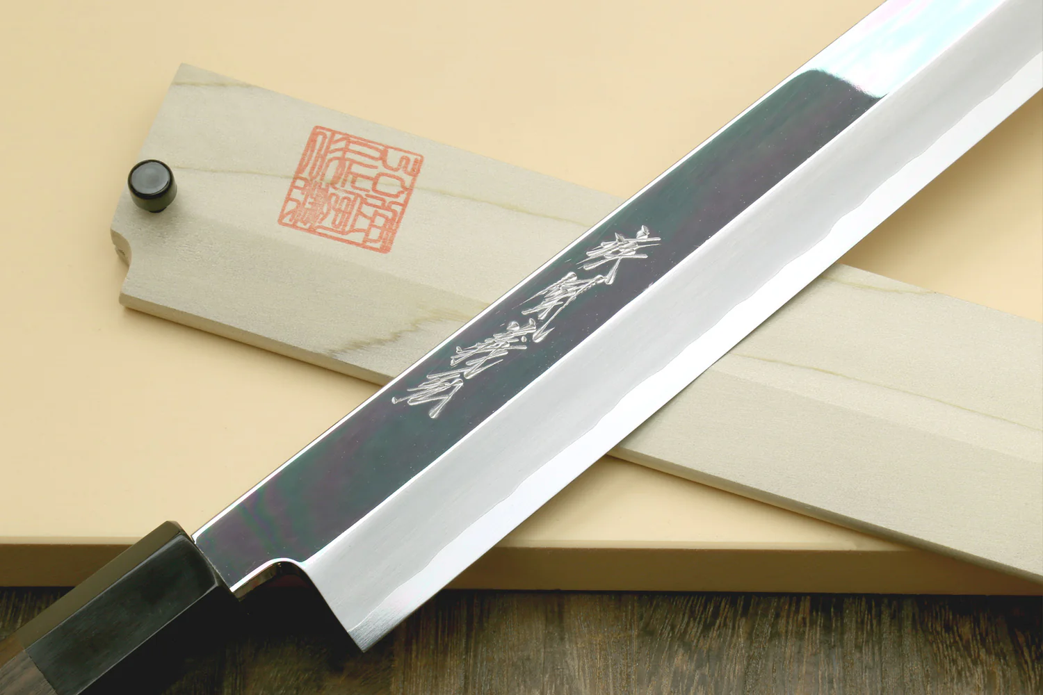 Yoshihiro Ginsan Mirror Polished Stain Resistant Steel Sakimaru Takobiki Sushi Sashimi Slicing Japanese Knife Ebony Handle - Image 5