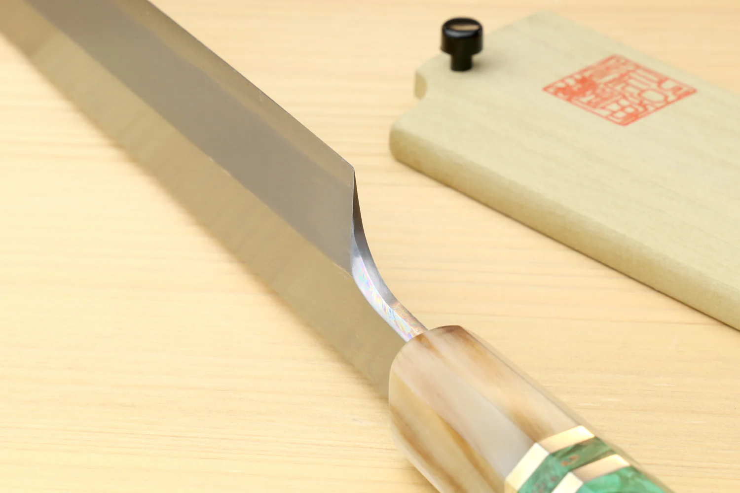 Yoshihiro Gintsuru Ginsan Stainless Steel Yanagi Kiritsuke Sushi Sashimi Japanese Knife with Stabilized Maple Burl Handle and Magnolia Saya Cover - Image 5