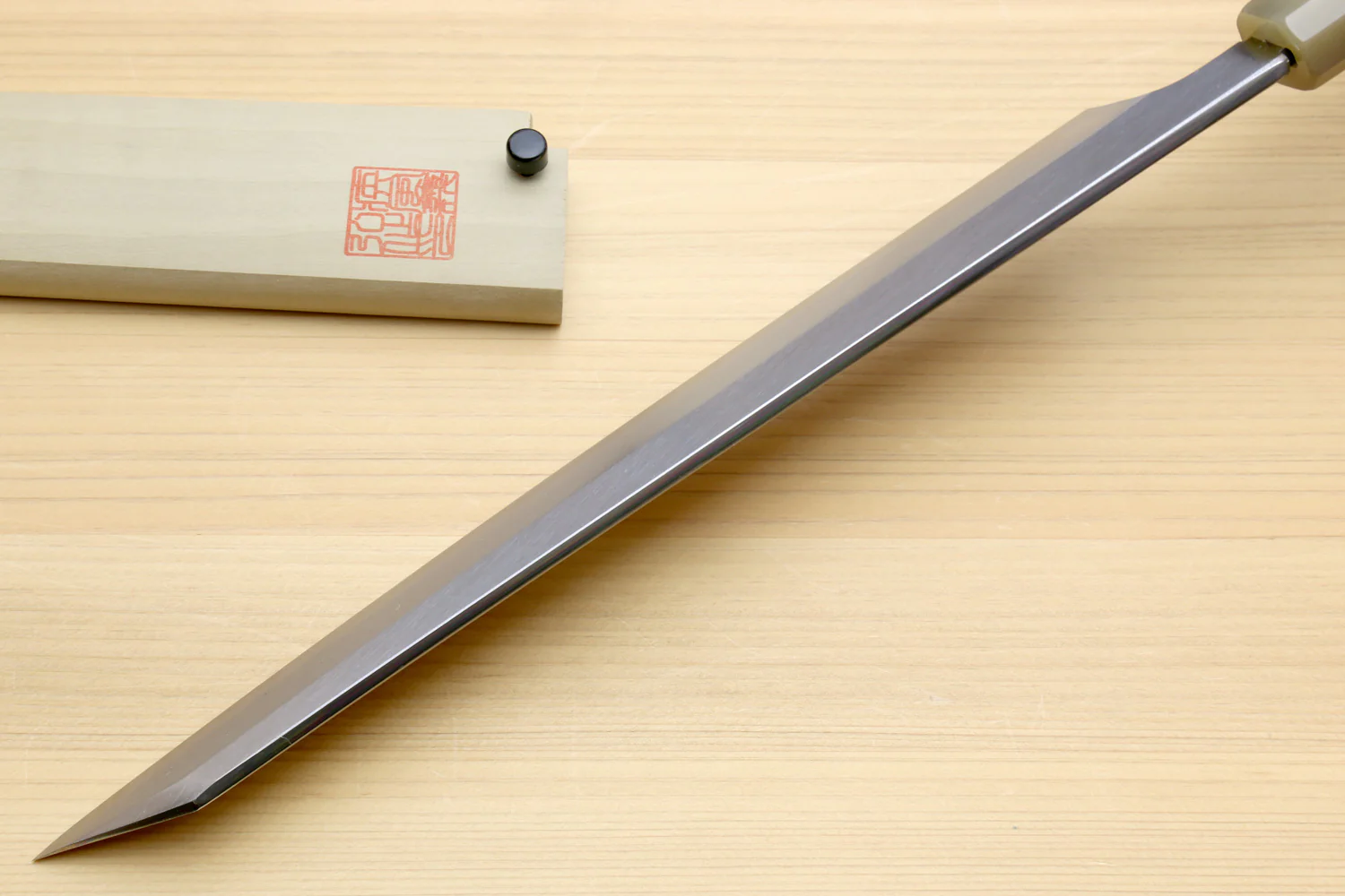 Yoshihiro Gintsuru Ginsan Stainless Steel Yanagi Kiritsuke Sushi Sashimi Japanese Knife with Stabilized Maple Burl Handle and Magnolia Saya Cover - Image 6