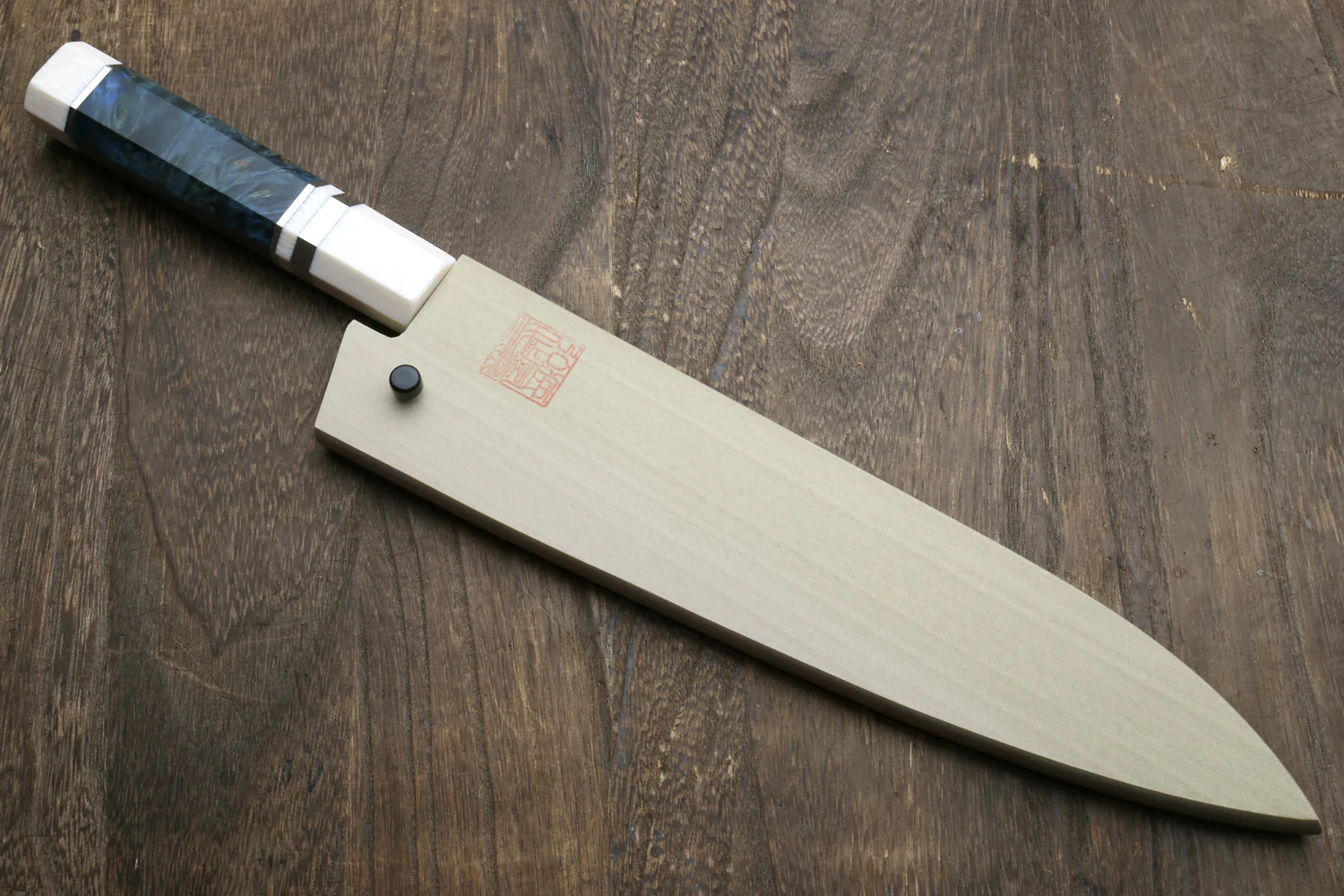 Yoshihiro Hammered SG2 (R-2) Powdered Stainless Steel Gyuto Chef Knife with Ocean Blue Stabilized Handle 225mm 8.5" - Image 6