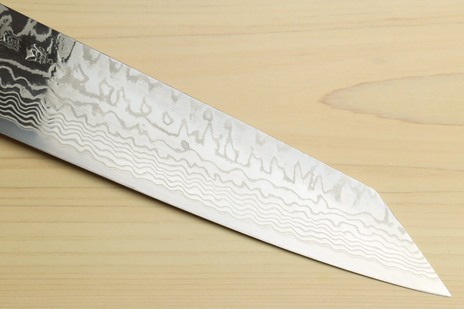 Yoshihiro HAP40 High Speed Stainless Steel Damascus Kiritsuke Multipurpose Chefs Knife, Octagonal Ebony Wood Handle with Triple Ring - Image 5