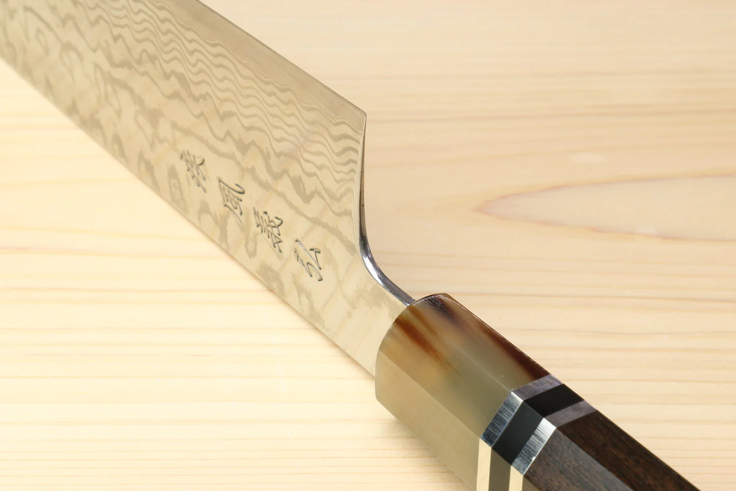 Yoshihiro HAP40 High Speed Stainless Steel Damascus Kiritsuke Multipurpose Chefs Knife, Octagonal Ebony Wood Handle with Triple Ring - Image 7