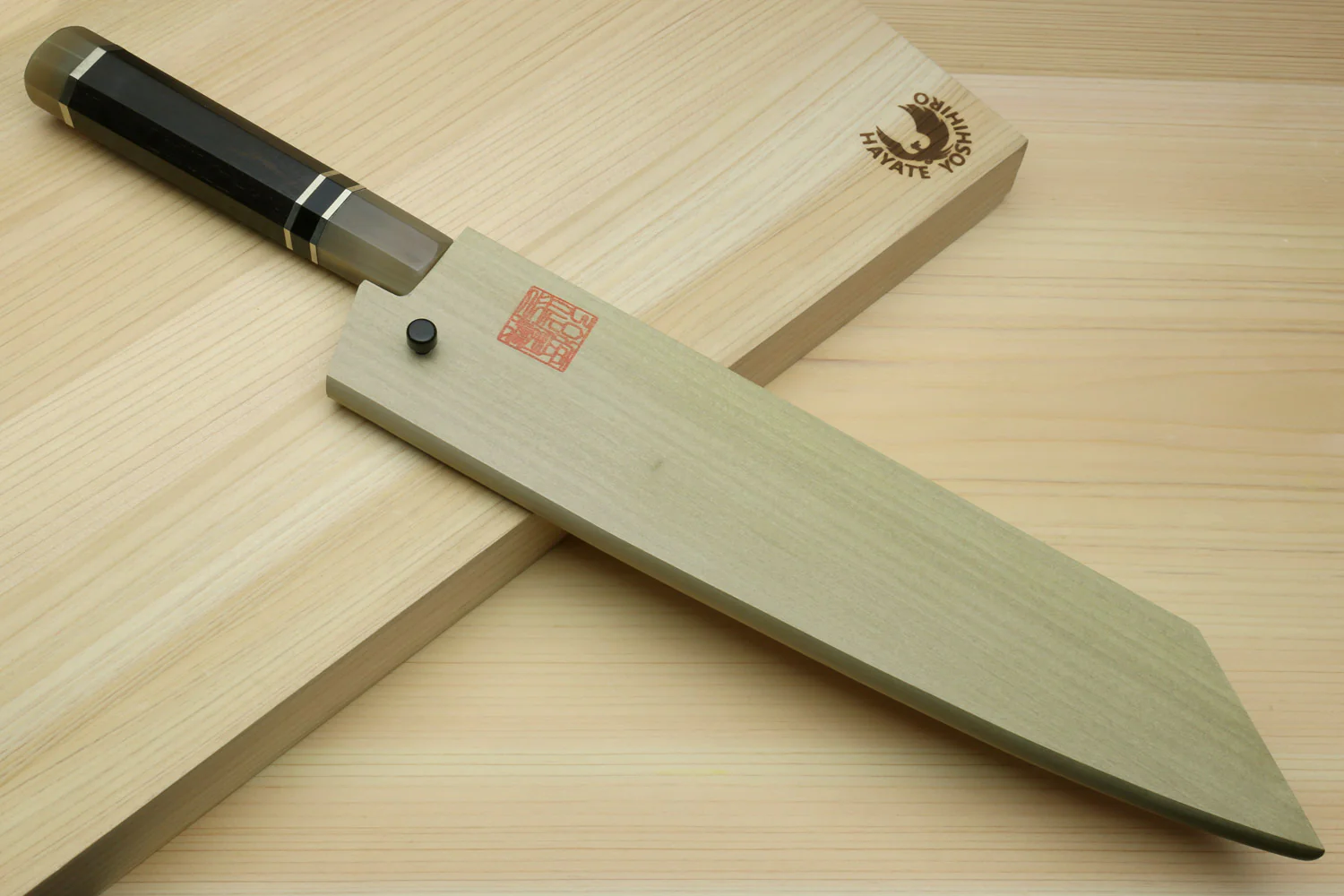 Yoshihiro HAP40 High Speed Stainless Steel Damascus Kiritsuke Multipurpose Chefs Knife, Octagonal Ebony Wood Handle with Triple Ring - Image 8
