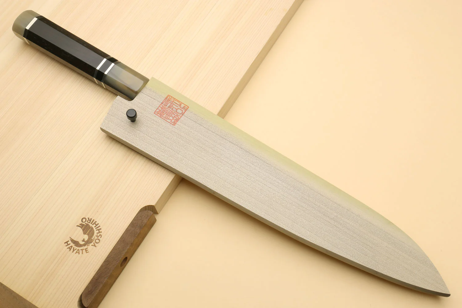 Yoshihiro HAP40 High Speed Stainless Steel Gyuto Chefs Knife Triple Ring Ebony Handle - Image 8
