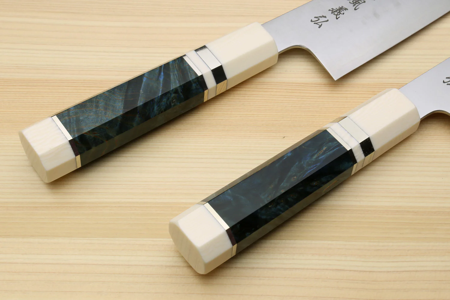 Yoshihiro HAP40 High Speed Stainless Steel Kiritsuke Multipurpose Chefs Knife Ocean Blue Handle with Alternative Ivory Bolster - Image 8
