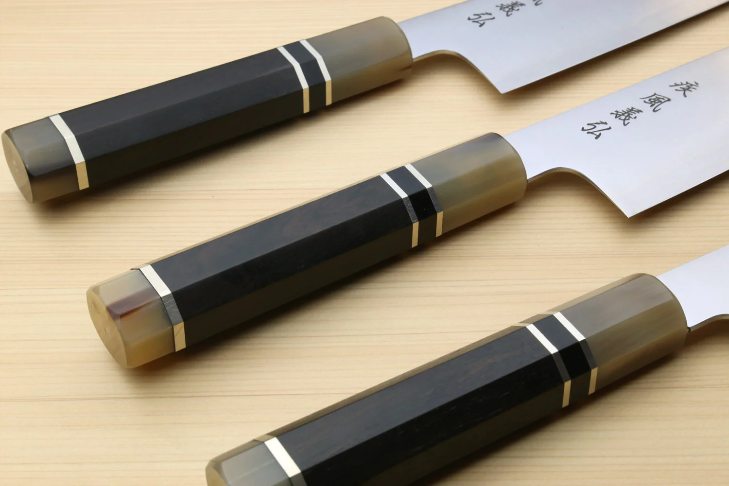 Yoshihiro HAP40 High Speed Stainless Steel Kiritsuke Multipurpose Chefs Knife Triple Ring Ebony Handle - Image 7
