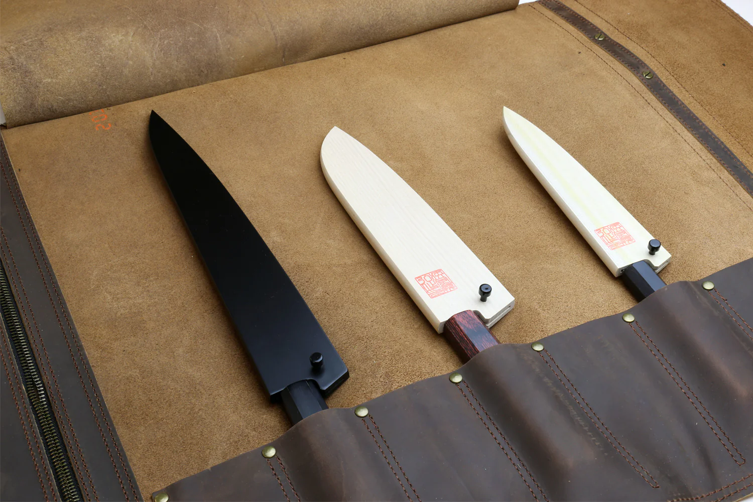 Yoshihiro Hayate Genuine Natural Leather Knife Culinary Roll Storage Bag Case Brown - Image 5