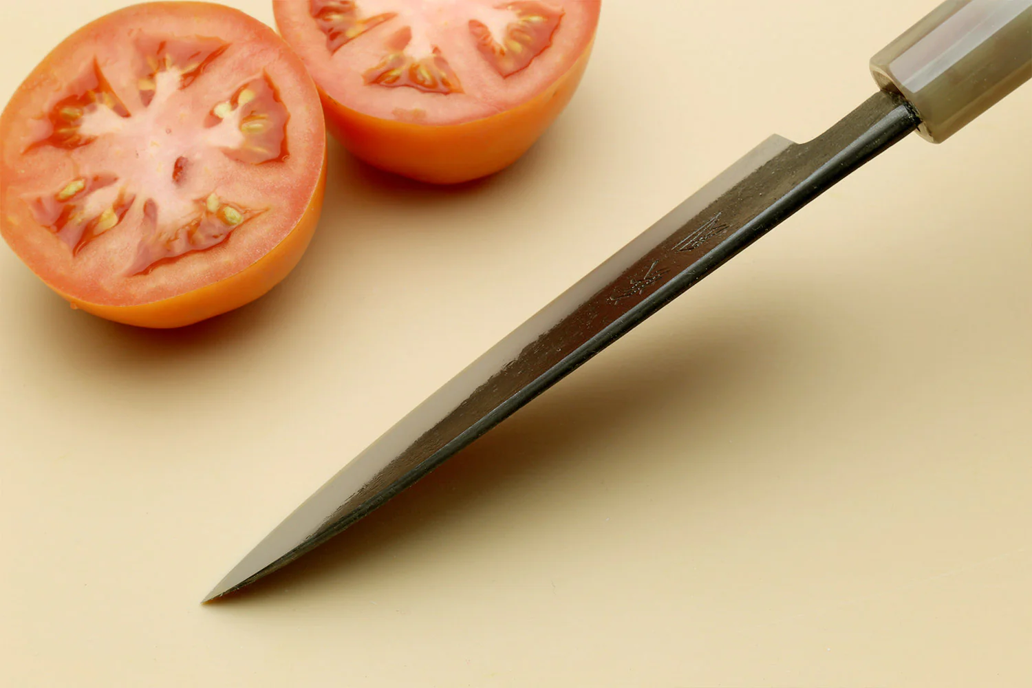 Hayate Hinoura Kurouchi Black-Forged Blue Steel Stainless Clad Paring Knife - Image 6