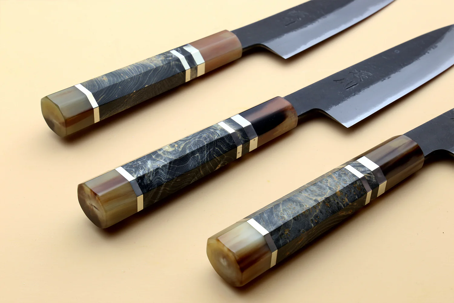 Hayate Hinoura Kurouchi Black-Forged Blue Steel Stainless Clad Petty Utility Knife - Image 8