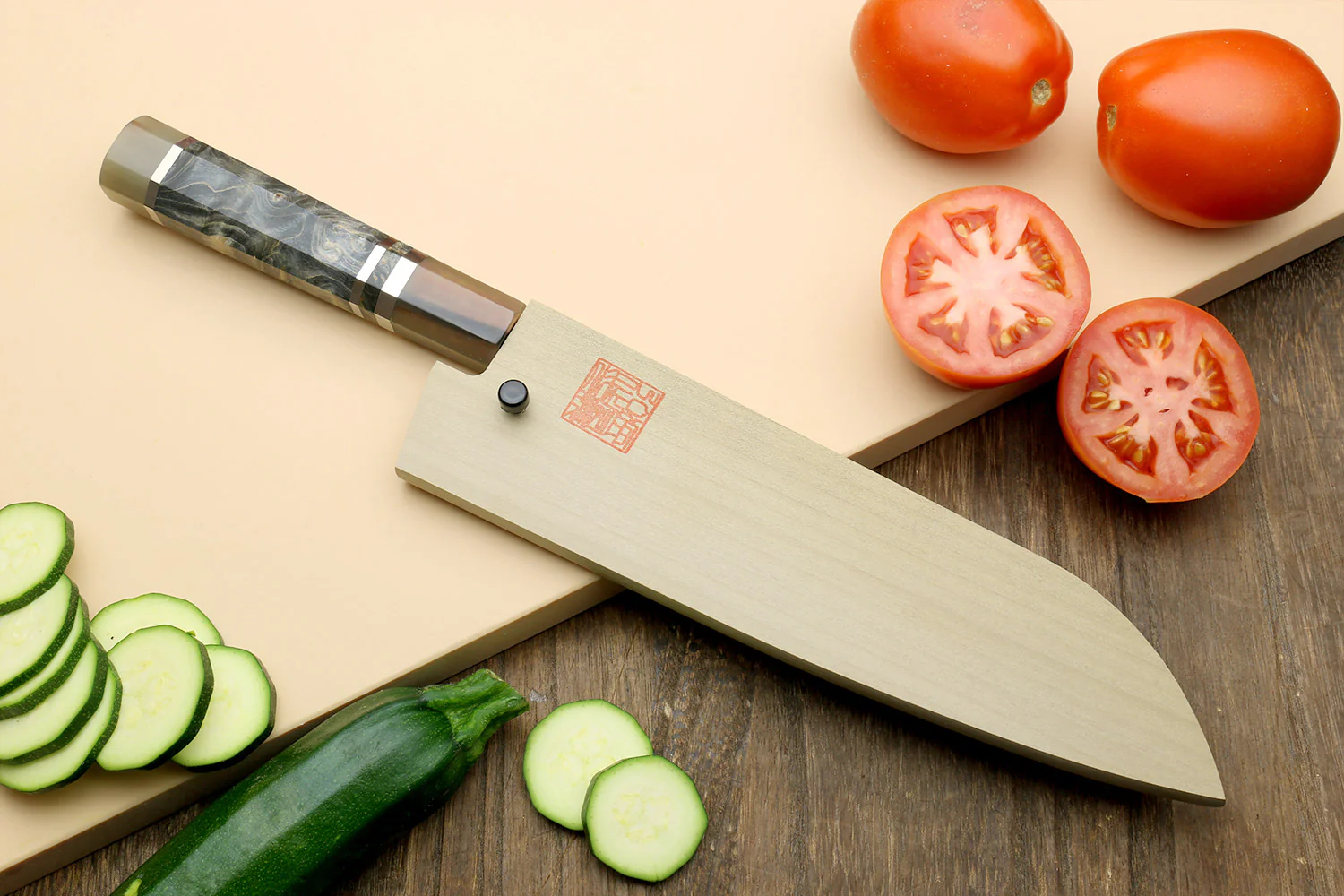 Hayate Hinoura Kurouchi Black-Forged Blue Steel Stainless Clad Santoku Multipurpose Knife - Image 8