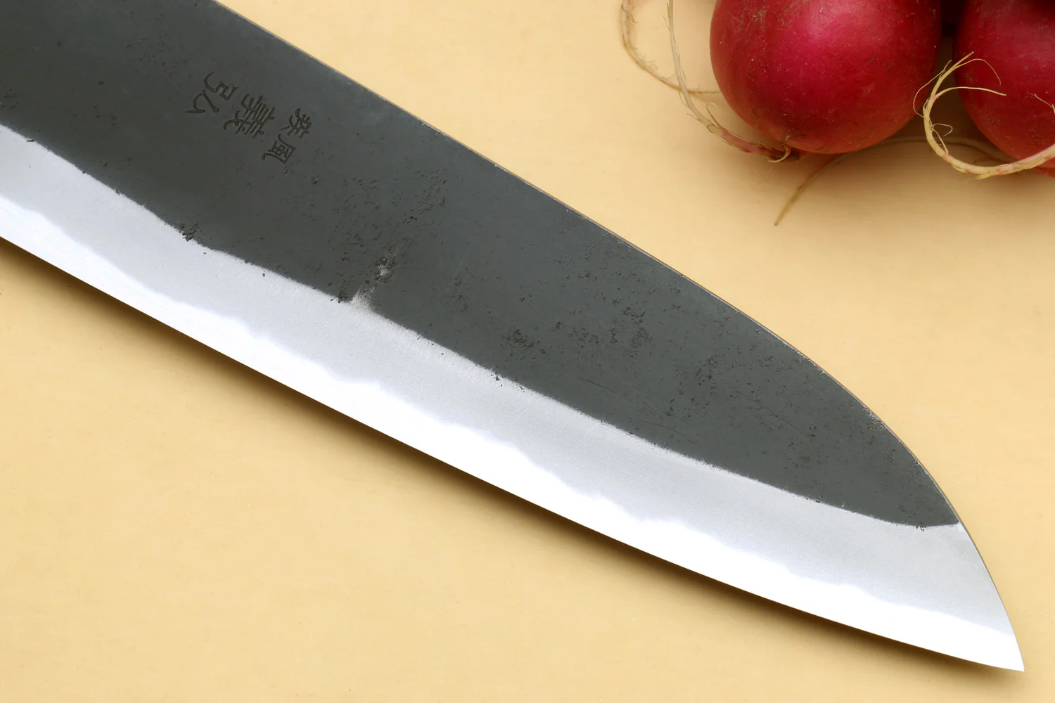 Yoshihiro High Carbon Blue Steel #2 Kurouchi Santoku Japanese Multipurpose Knife with Ebony Wood Handle - Image 5
