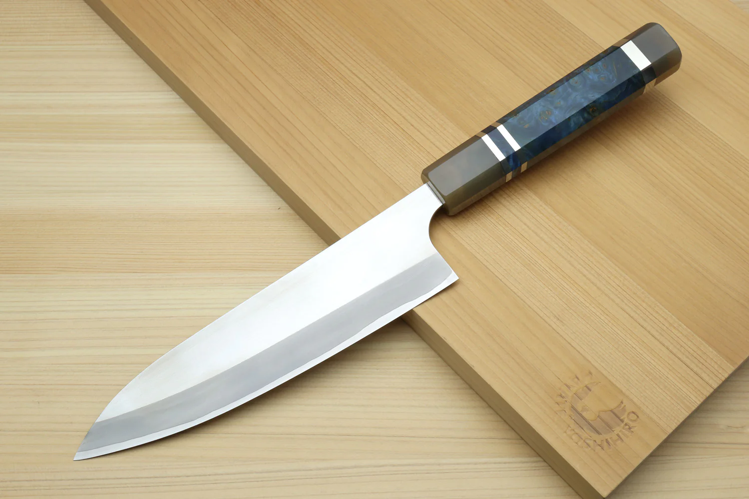 Yoshihiro High Speed Steel HAP40 Petty Multipurpose Chef Knife Ocean Blue Handle - Image 2