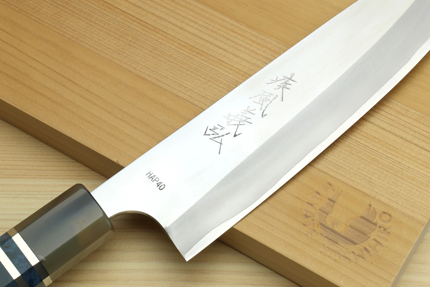 Yoshihiro High Speed Steel HAP40 Petty Multipurpose Chef Knife Ocean Blue Handle - Image 3