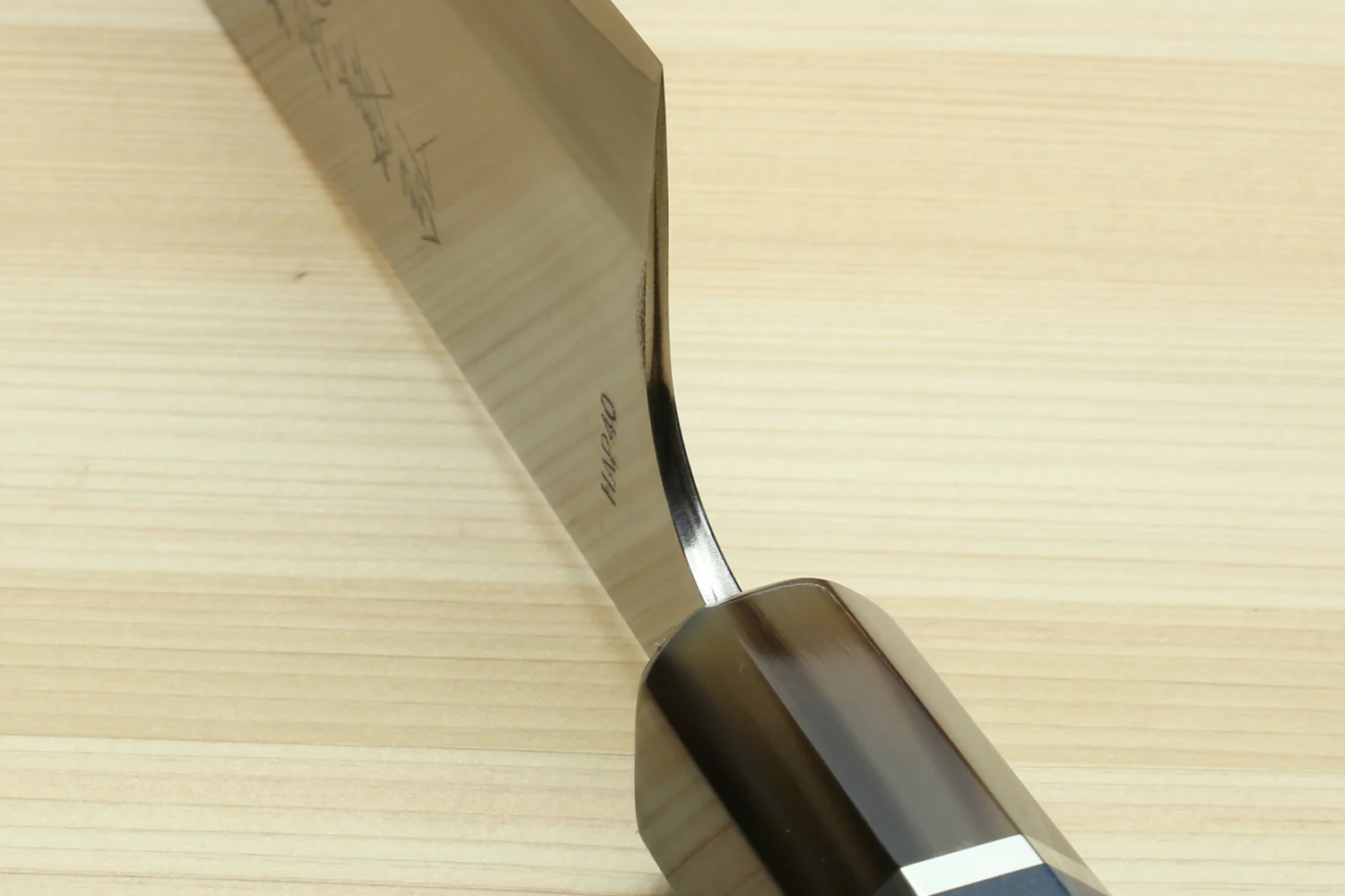 Yoshihiro High Speed Steel HAP40 Santoku Multipurpose Chefs Knife with Ocean Handle and Magnolia Saya Cover - Image 5