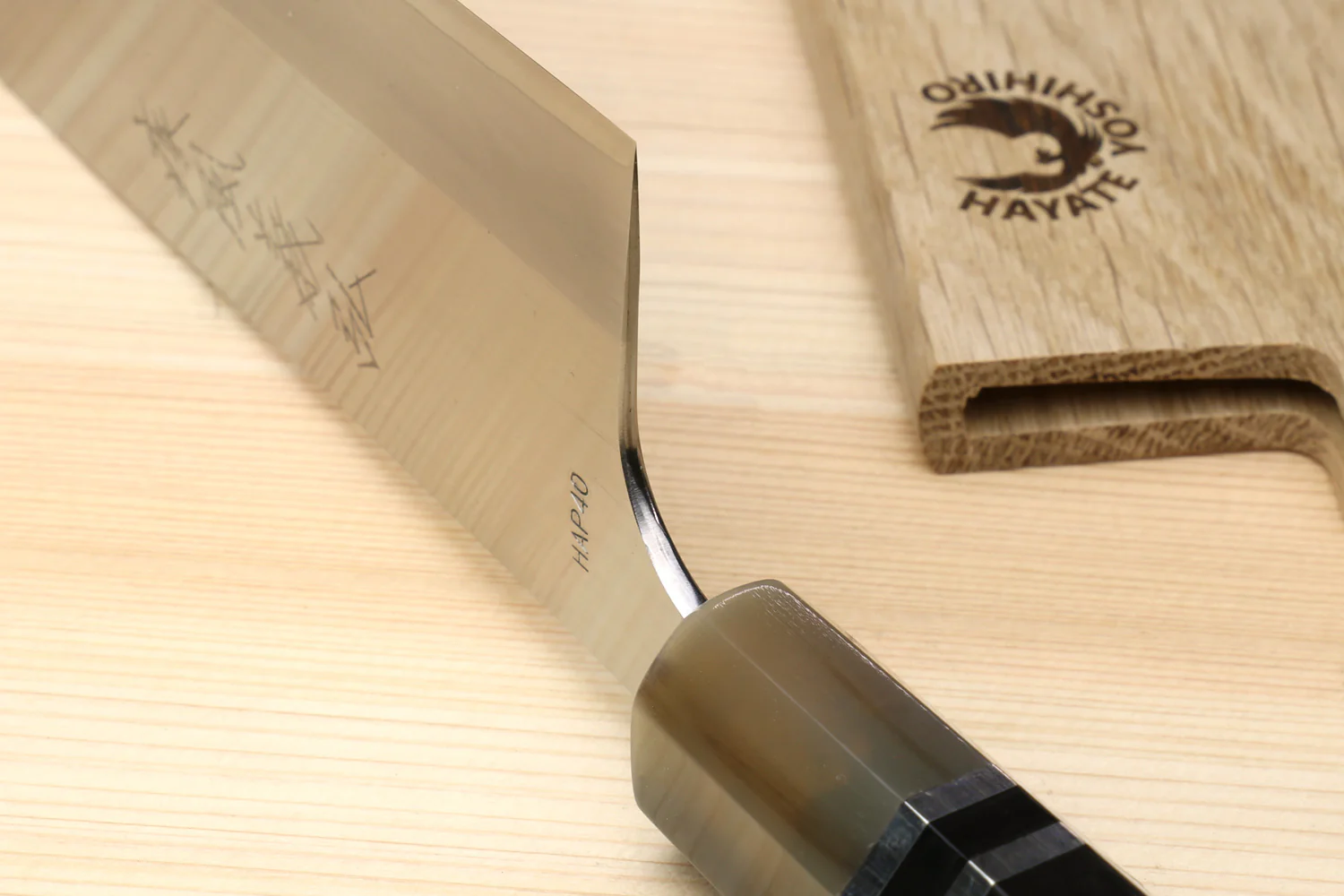Yoshihiro High Speed Steel HAP40 Santoku Multipurpose Chefs Knife, Octagonal Ebony Wood Handle with Triple Ring - Image 5