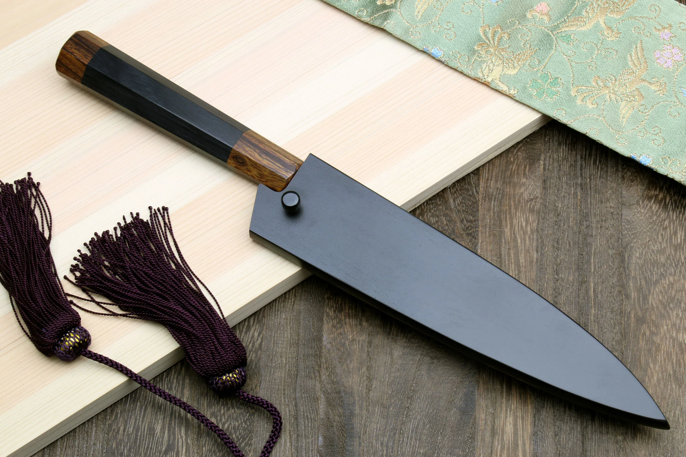 Yoshihiro Hiryu Ginsan High Carbon Stainless Steel Petty Utility Knife Ebony Handle with Nuri Saya Cover - Image 8