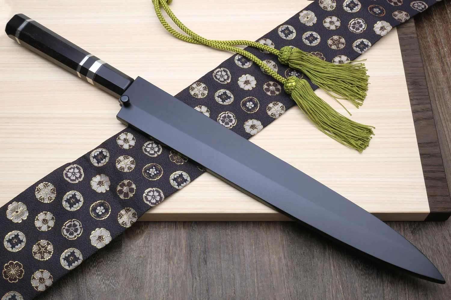 Yoshihiro Honyaki Aoko Blue Steel Mirror Finished Yanagi Sushi Sashimi Japanese knife with Triple Nickel Silver Ring Ebony Handle - Image 9