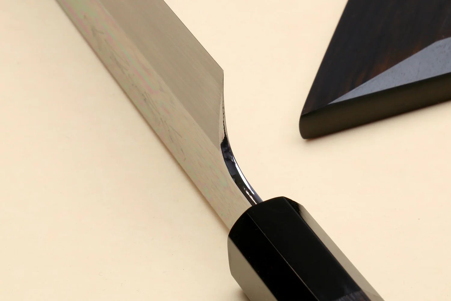 Yoshihiro Honyaki White Steel Mirror-Finished Namiukashi Kenmuki Japanese Single Edged Vegetable Knife with Premium Ebony Saya Cover - Image 7