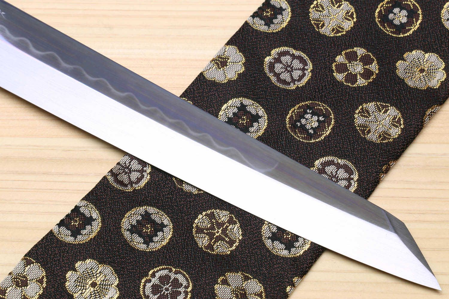 Yoshihiro Honyaki White Steel Mirror-Finished Namiukashi Yanagi Kiritsuke Sushi Sashimi Japanese Knife with Triple Nickel Silver Ring Ebony Handle - Image 6