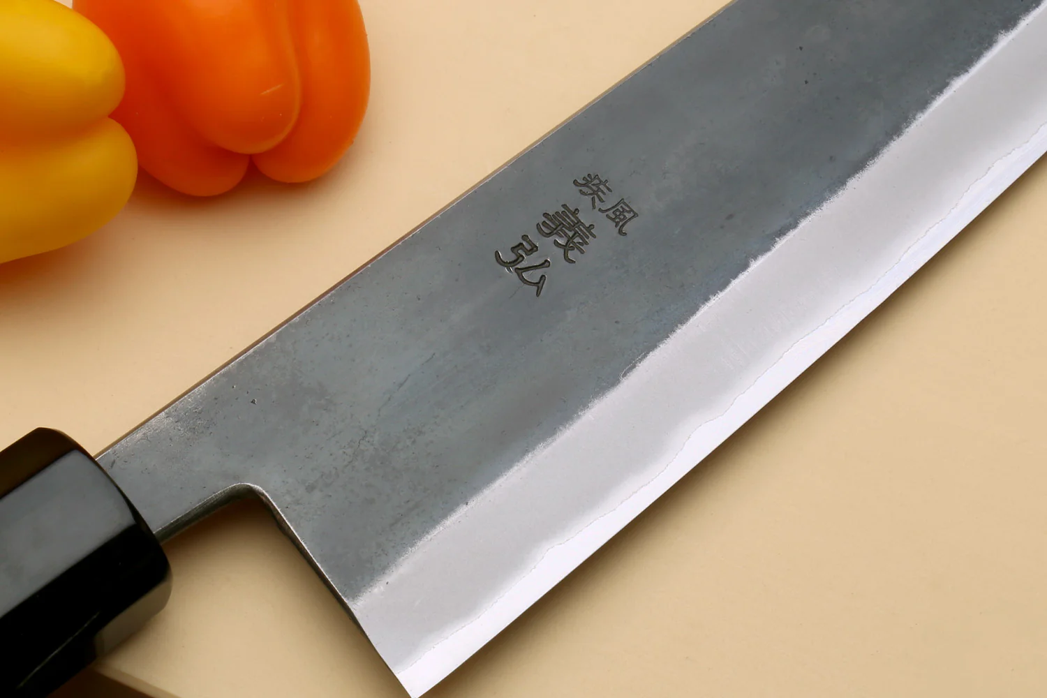 Yoshihiro Kurouchi Black-Forged Blue Steel Stainless Clad Gyuto Chefs Knife Kaede wood Handle - Image 4