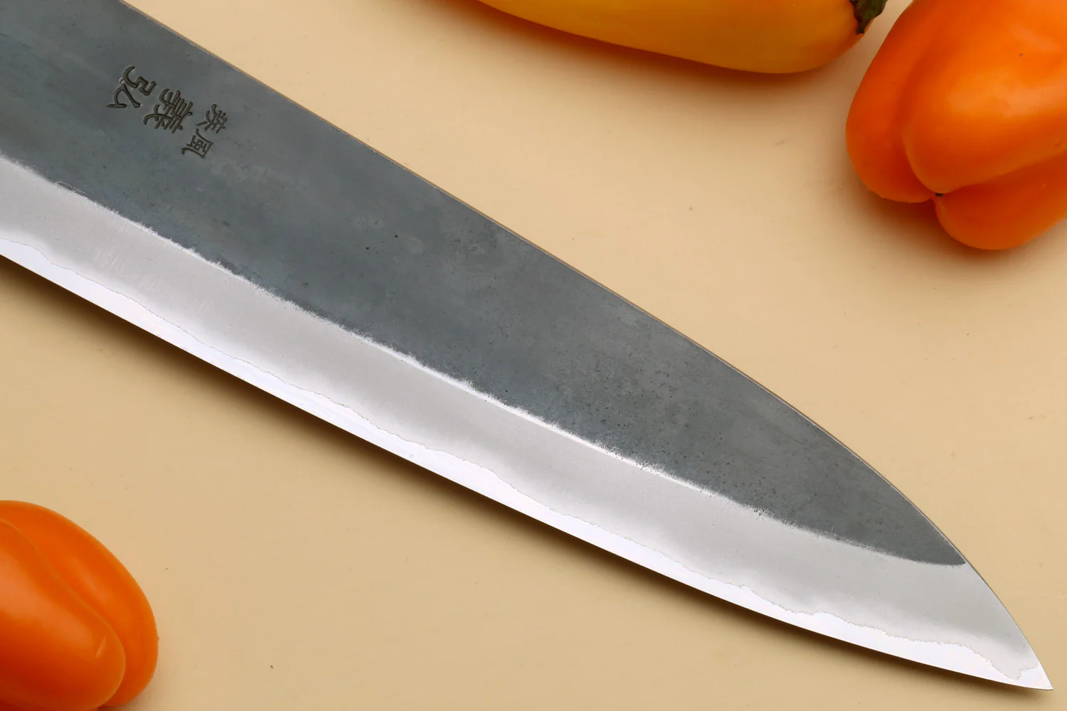 Yoshihiro Kurouchi Black-Forged Blue Steel Stainless Clad Gyuto Chefs Knife Kaede wood Handle - Image 5