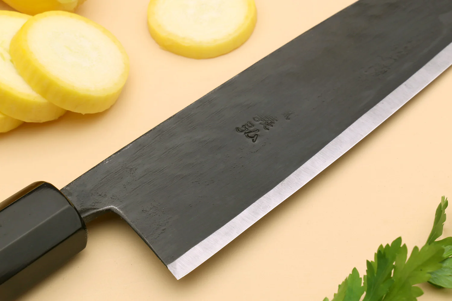 Yoshihiro Kurouchi High Carbon White Steel #2 Santoku Japanese Multipurpose Chef Knife with Camphor Handle - Image 2