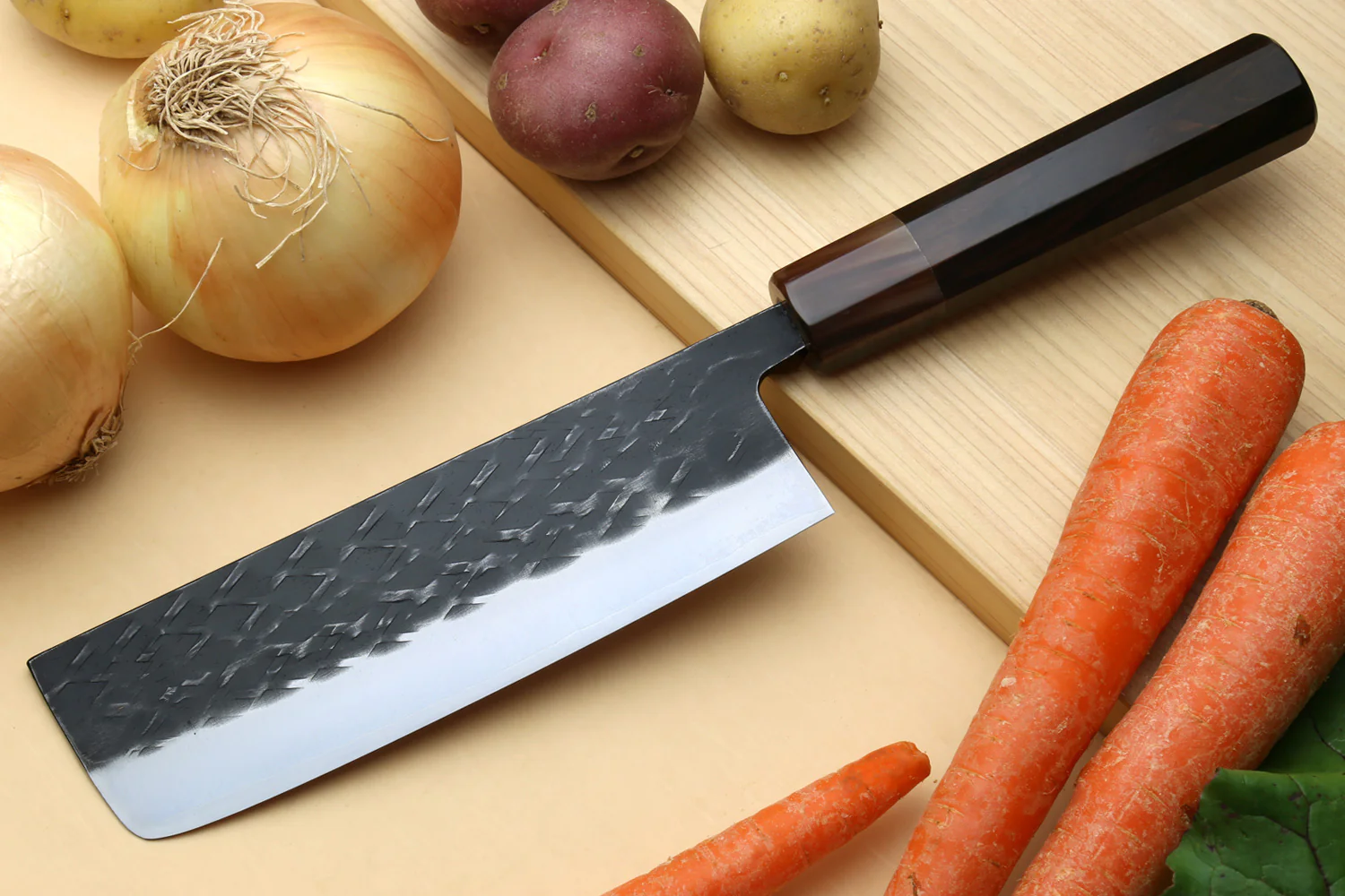 Yoshihiro Kurouchi Stainless Clad Nashiji High Performance SLD Nakiri & Petty 2pc Knife Set - Image 6
