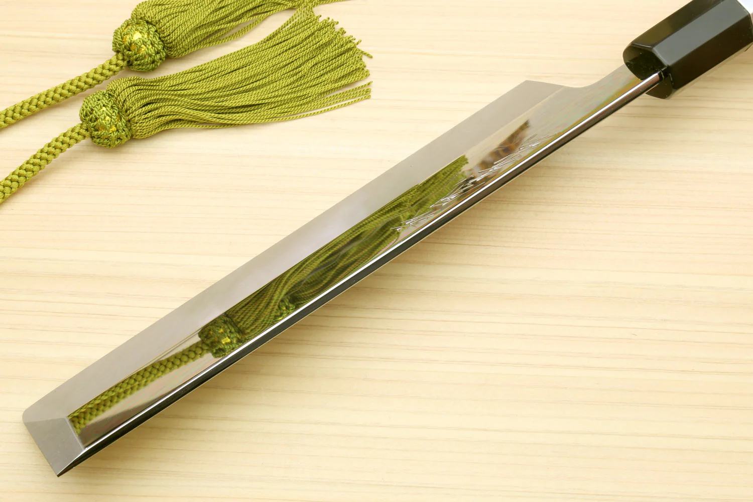 Yoshihiro Mizu Honyaki High Carbon White Steel #2 Mirror-Polished Namiukashi Edo Usuba  Japanese Traditional Vegetable Knife Triple Silver Ring Ebony Handle - Image 7