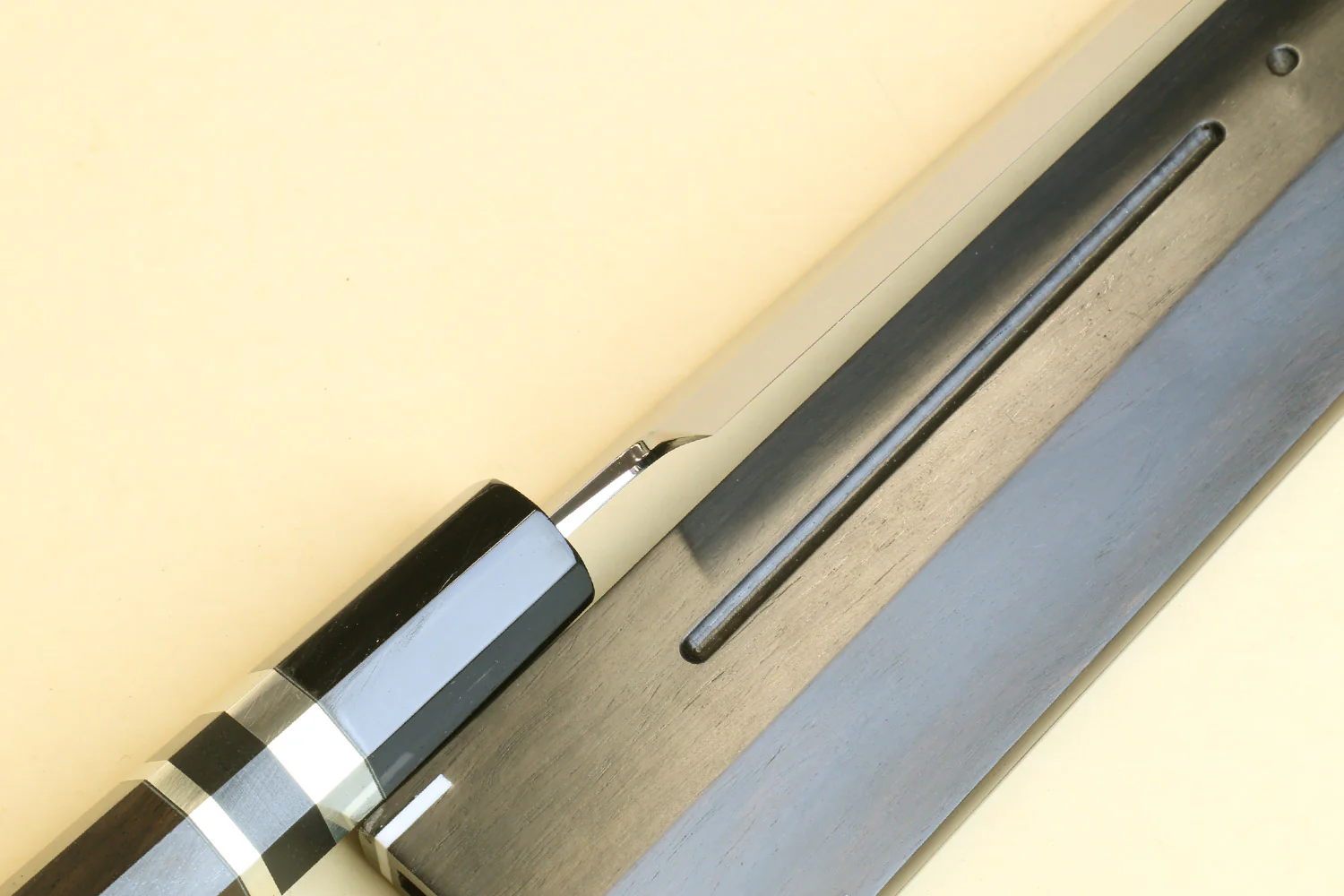 Yoshihiro Mizu Honyaki Mirror-Finished Namiukashi White Steel #2 Yanagi Kiritsuke Sushi Sashimi Japanese Knife Triple Nickel Silver Ring Ebony Handle and Saya - Image 5