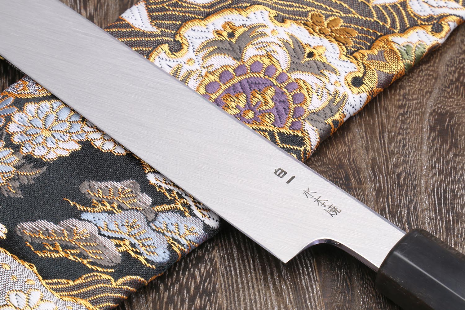 Yoshihiro Mizu Honyaki White Steel #1 Mirror-Finished Namiukashi Yanagi Ebony Handle - Image 6