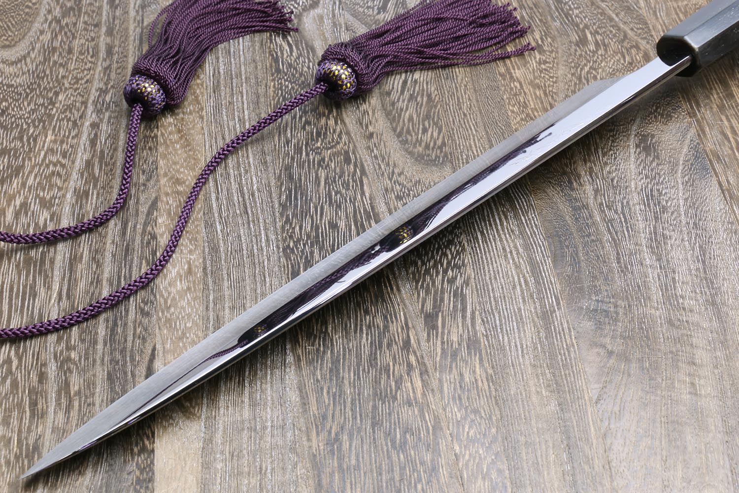 Yoshihiro Mizu Honyaki White Steel #1 Mirror-Finished Namiukashi Yanagi Ebony Handle - Image 7