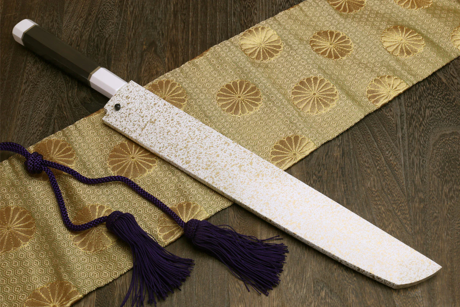 Yoshihiro Mizu Honyaki White Steel Mirror Finished Namiukashi Sakimaru Takobiki Sushi Sashimi Japanese Knife with Double Nickel Silver Ring Corian Ebony Handle - Image 8