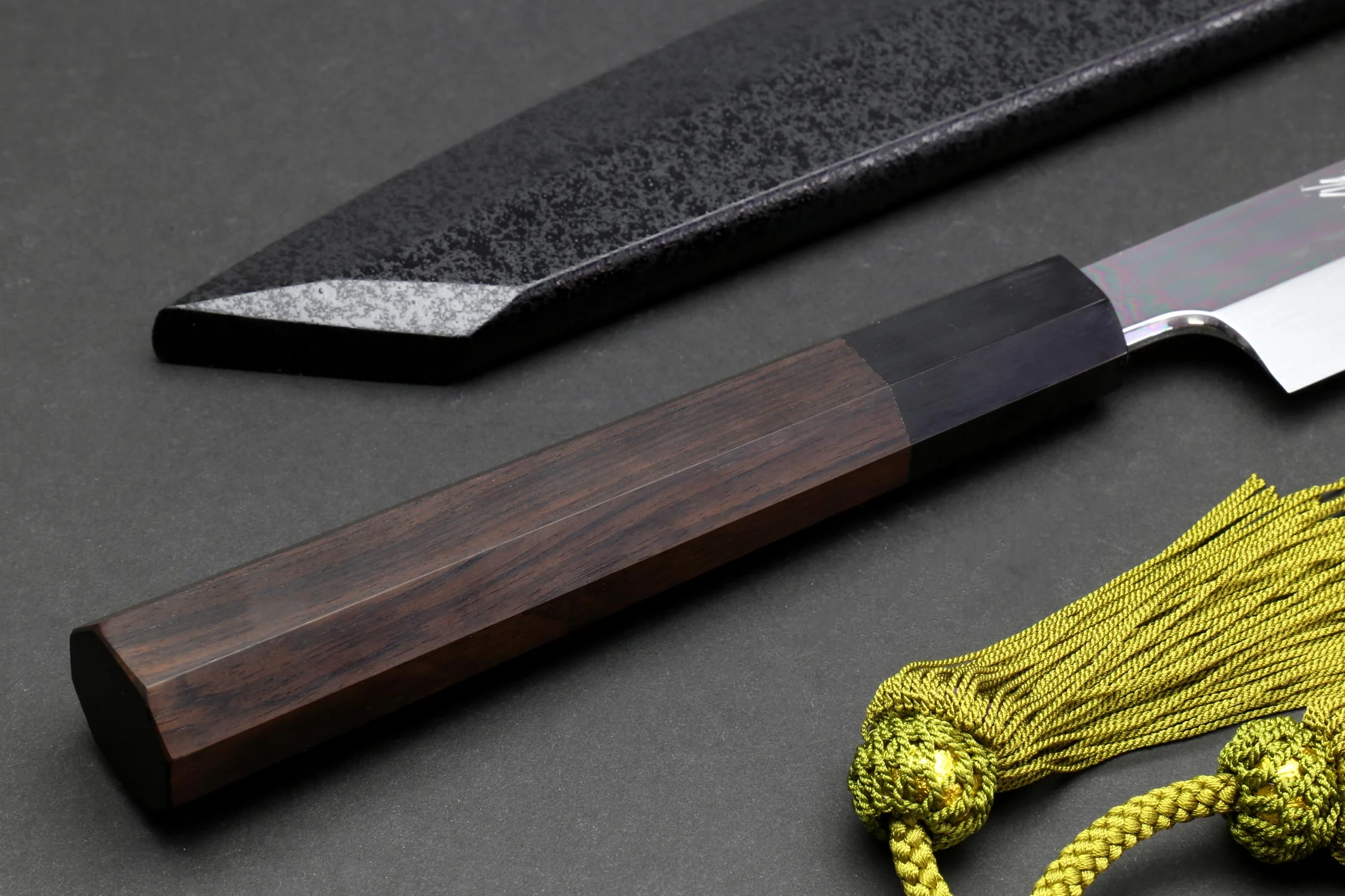 Yoshihiro Mizu Honyaki White Steel Mirror-Finished Namiukashi Yanagi Kiritsuke Ebony Handle - Image 9