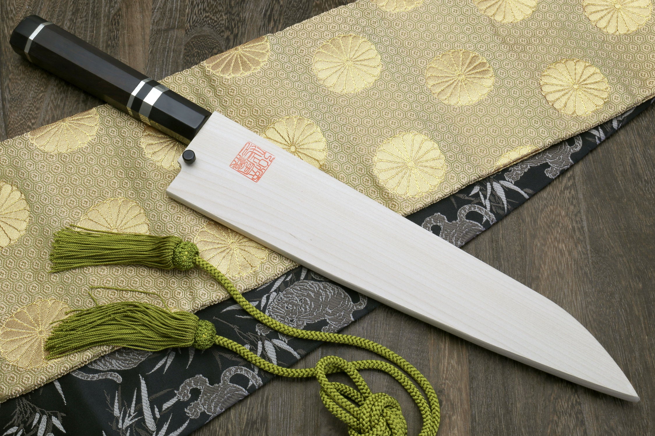 Yoshihiro Mizu Yaki Honyaki Blue Steel #2 Mirror Polished Wa Gyuto Japanese Chef Knife Triple Nickel Silver Ring Ebony Handle - Image 10