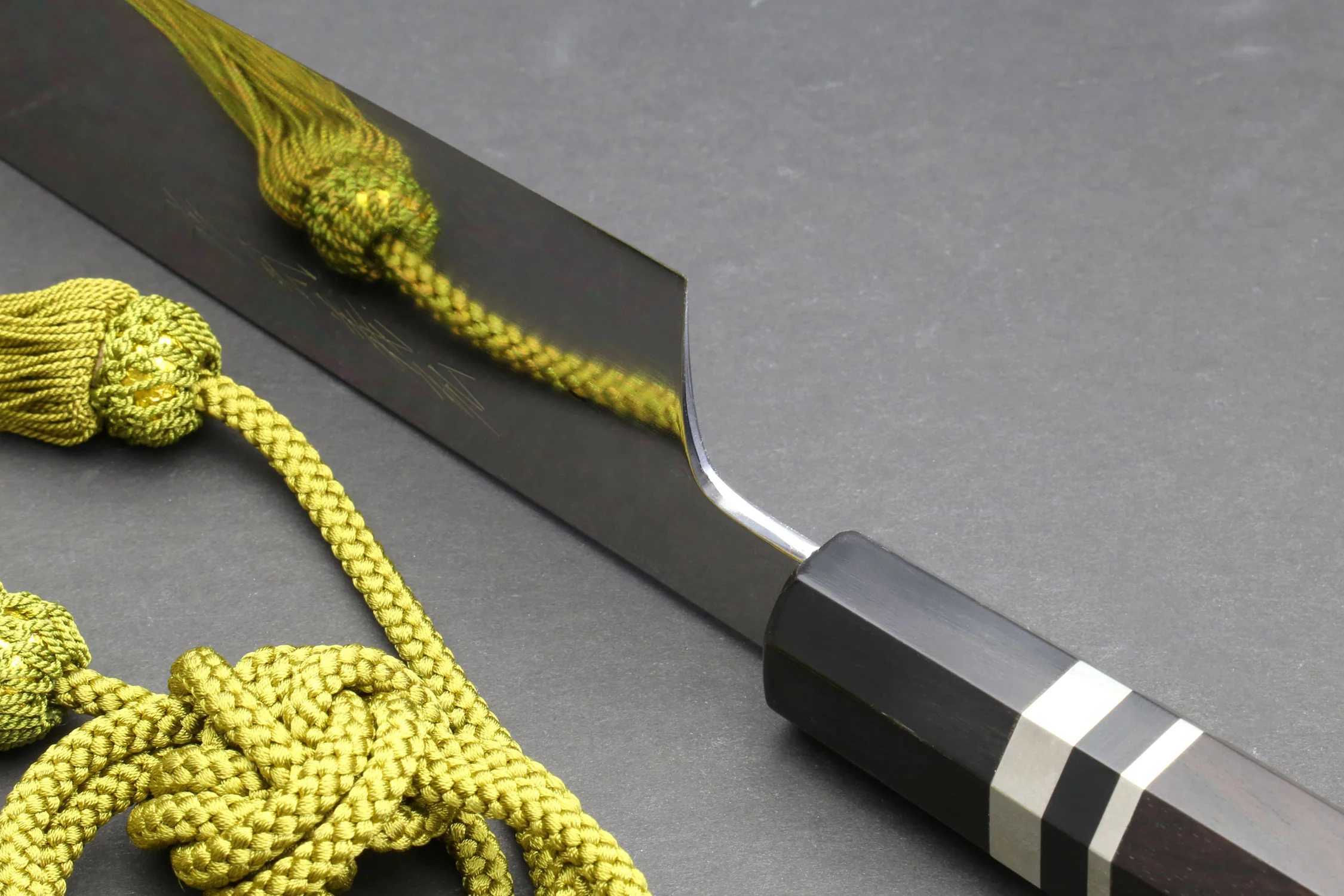 Yoshihiro Mizu Yaki Honyaki Blue Steel #2 Mirror Polished Wa Gyuto Japanese Chef Knife Triple Nickel Silver Ring Ebony Handle - Image 7