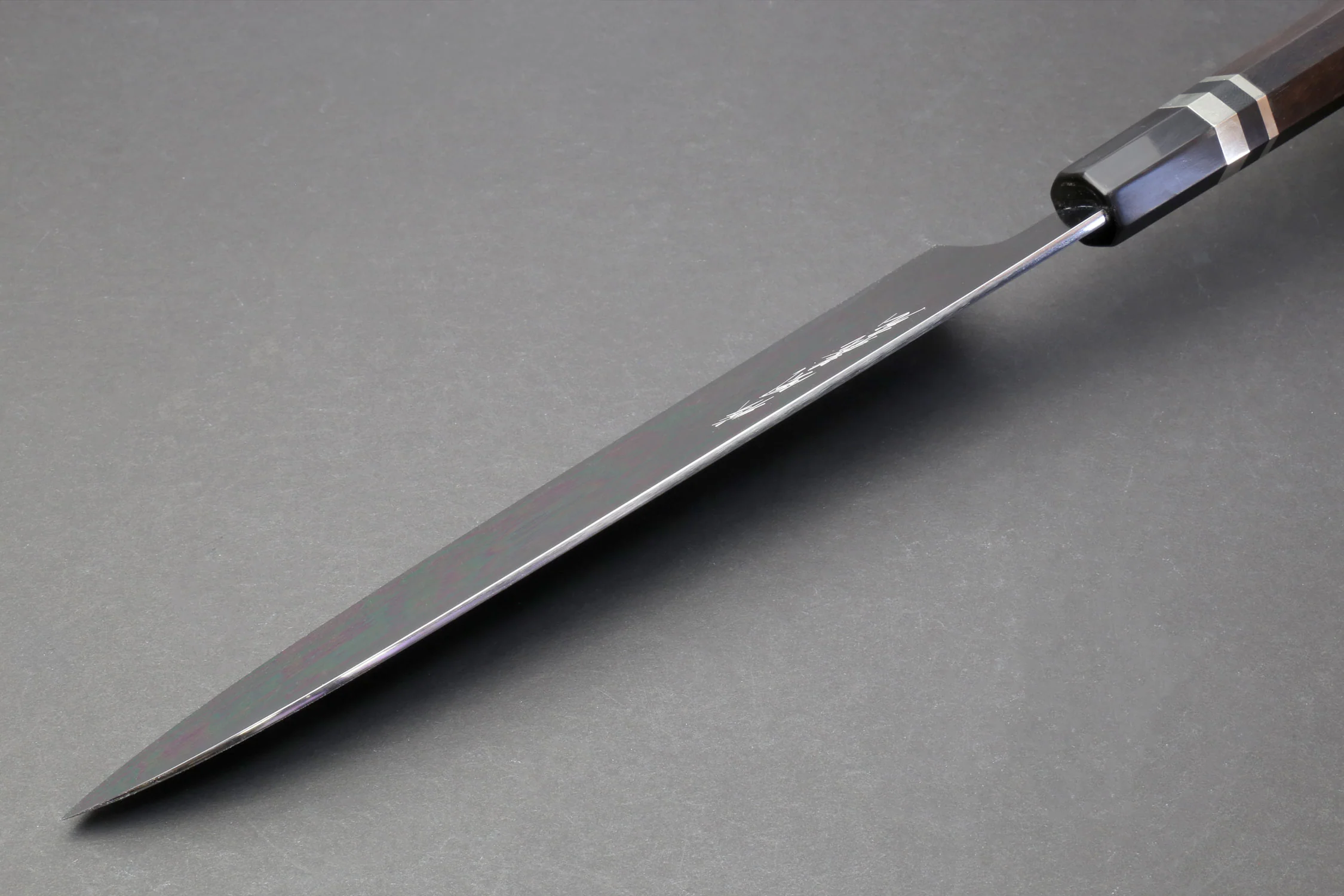 Yoshihiro Mizu Yaki Honyaki Blue Steel #2 Mirror Polished Wa Gyuto Japanese Chef Knife Triple Nickel Silver Ring Ebony Handle - Image 8