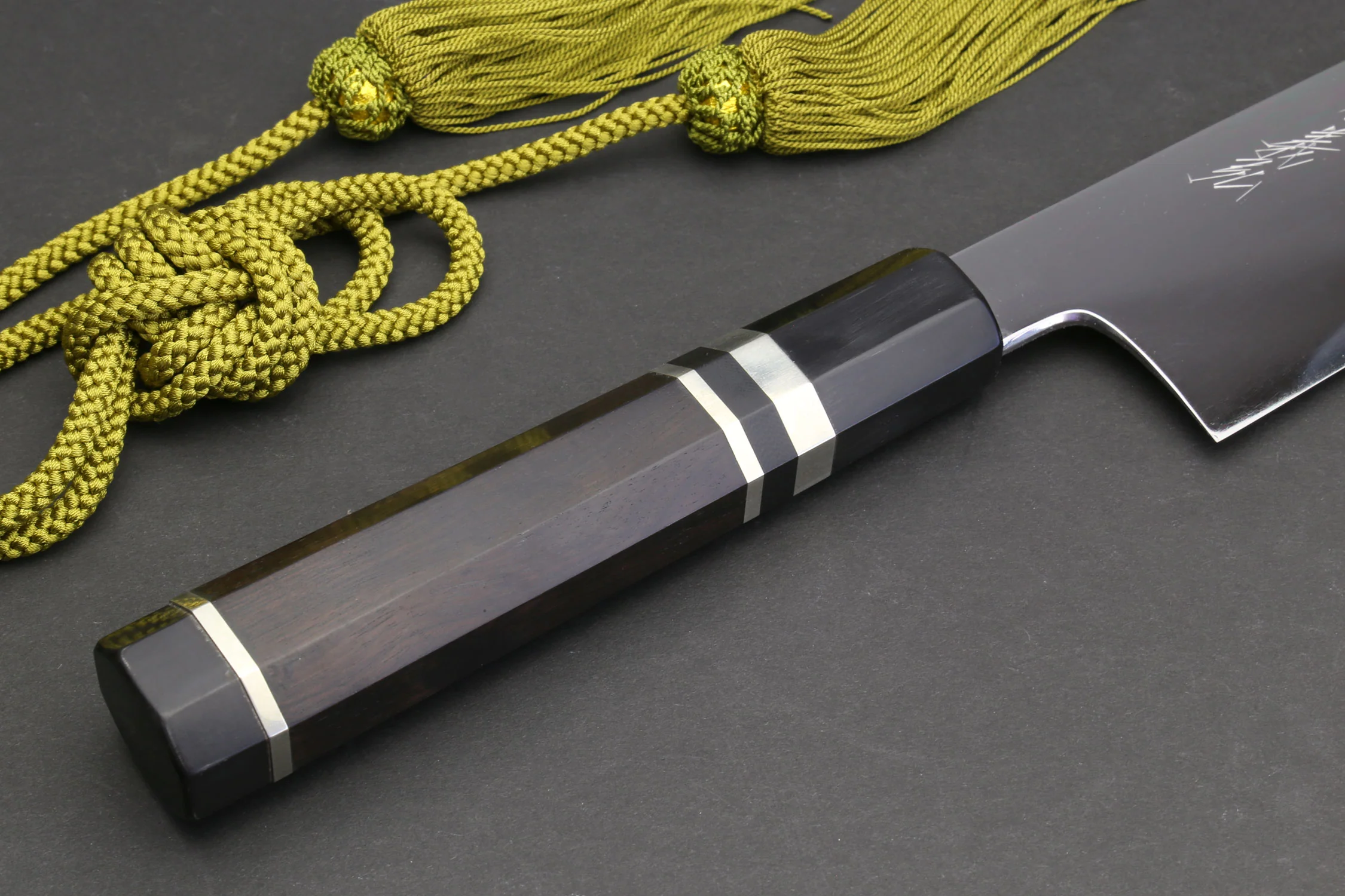Yoshihiro Mizu Yaki Honyaki Blue Steel #2 Mirror Polished Wa Gyuto Japanese Chef Knife Triple Nickel Silver Ring Ebony Handle - Image 9