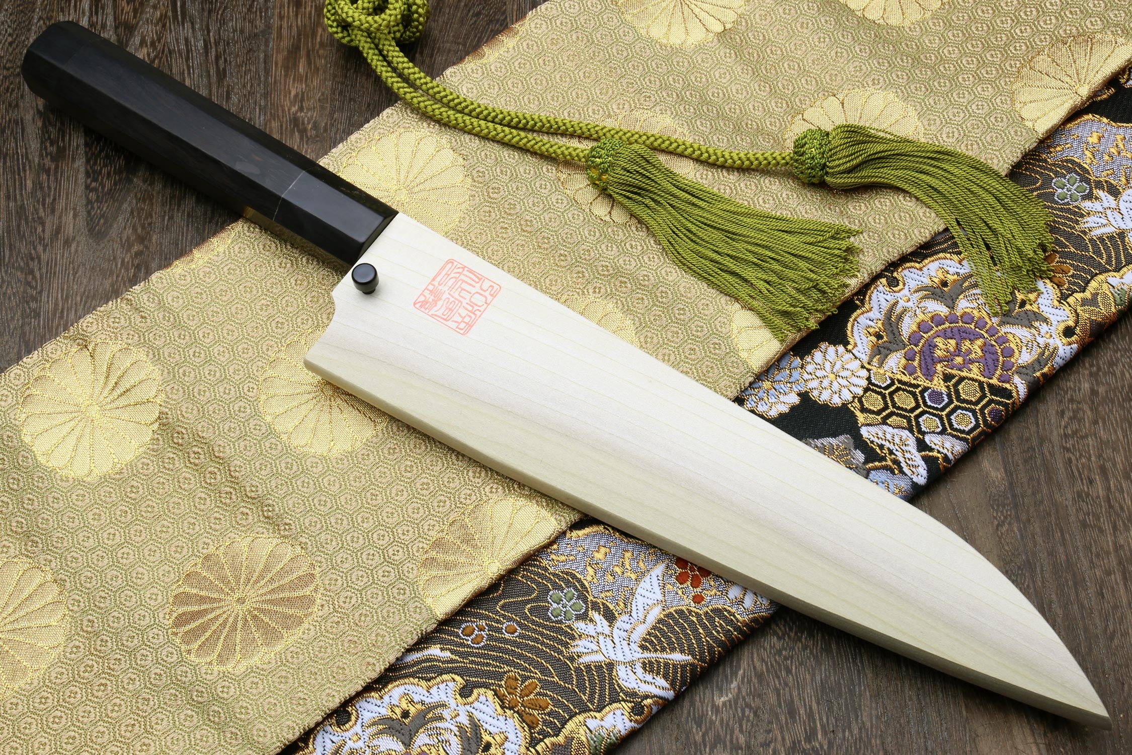 Yoshihiro Mizu Yaki White Steel #1 Honyaki Mirror-Finished Mt. Fuji with Crescent Moon Gyuto Chefs Knife with Ebony Handle - Image 7