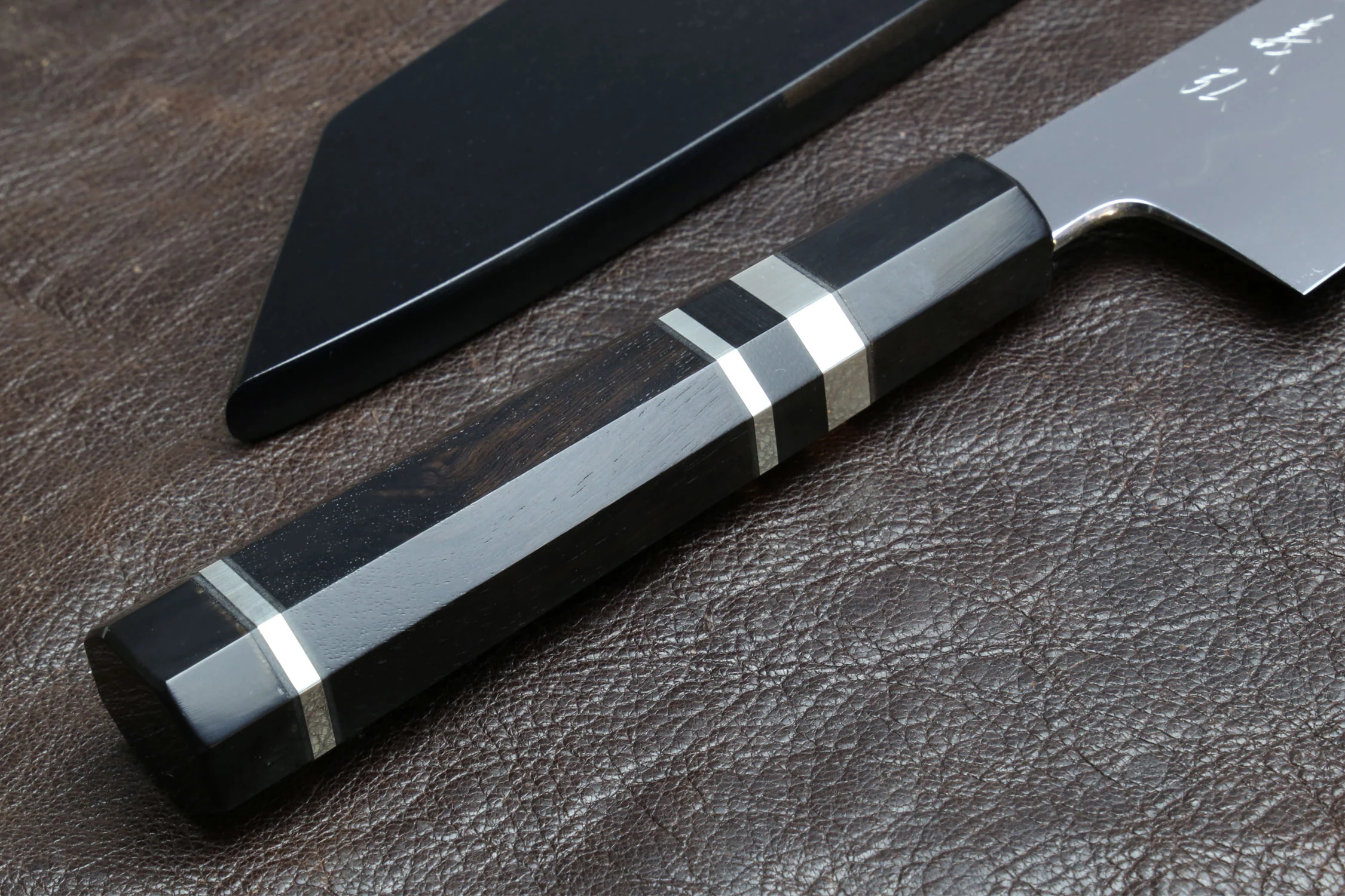 Yoshihiro Mizu Yaki Honyaki Shiroko White Steel #2 Mirror Polished Kiritsuke Japanese Multipurpose Knife with Triple Nickel Silver Ring Ebony Handle  240mm (9.5") - Image 6