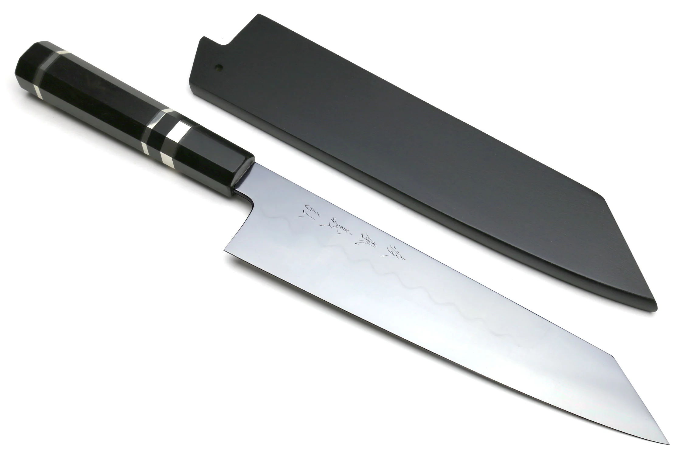 Yoshihiro Mizu Yaki Honyaki Shiroko White Steel #2 Mirror Polished Kiritsuke Japanese Multipurpose Knife with Triple Nickel Silver Ring Ebony Handle  240mm (9.5") - Image 9
